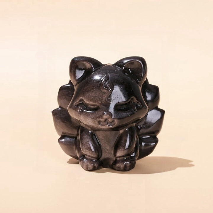 Buddha Stones con brillo plateado natural, obsidiana, zorro de nueve colas, protección, decoración del hogar - image 8