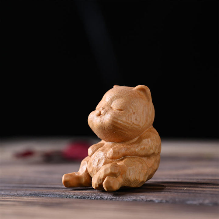 Mini gato sentado con Buddha Stones, sándalo, protección, decoración del hogar - Gato de sándalo dorado 4,6 x 4 x 3,6 cm - image 2