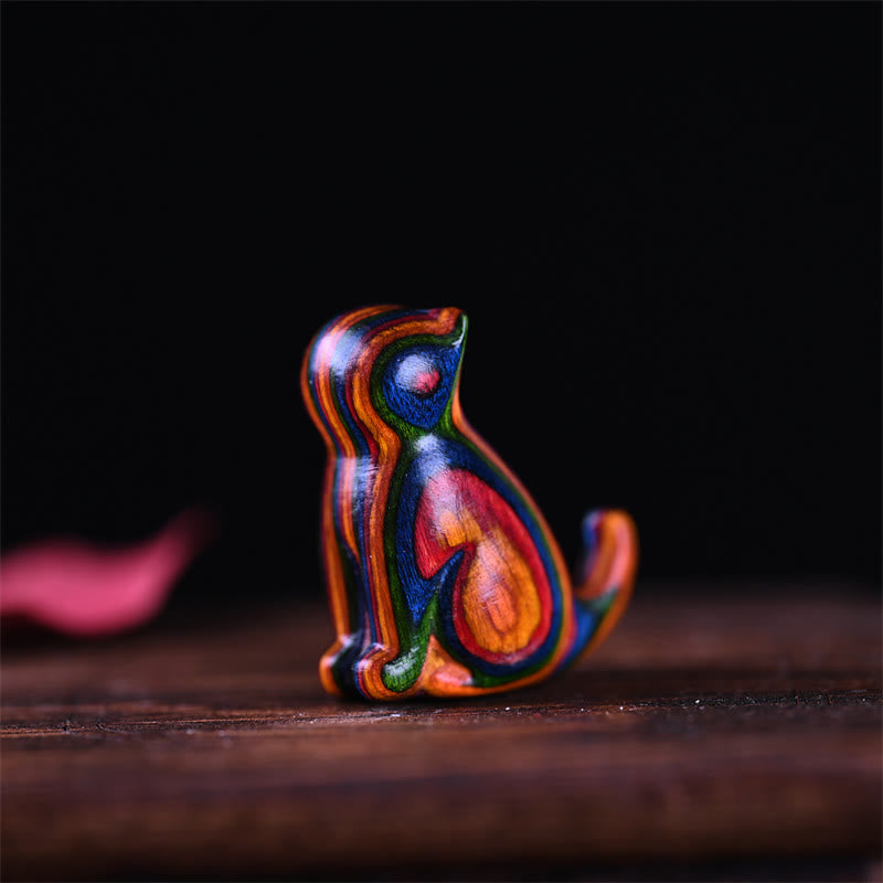 Buddha Stones con pequeñas hojas de sándalo rojo, ébano, sándalo, sándalo verde, mini gato de la suerte, ciervo, adorno colgante para teléfono. - Gato arcoíris 3,2 x 2,8 x 1,6 cm - image 1