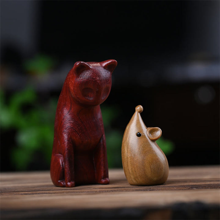 Buddha Stones, Gato Pequeño, Ratón, Sándalo Verde, Palosanto Rojo Africano, Paz, Decoración del Hogar - Gato de palisandro rojo africano + ratón de sándalo verde 9 x 4 x 4 cm - image 23