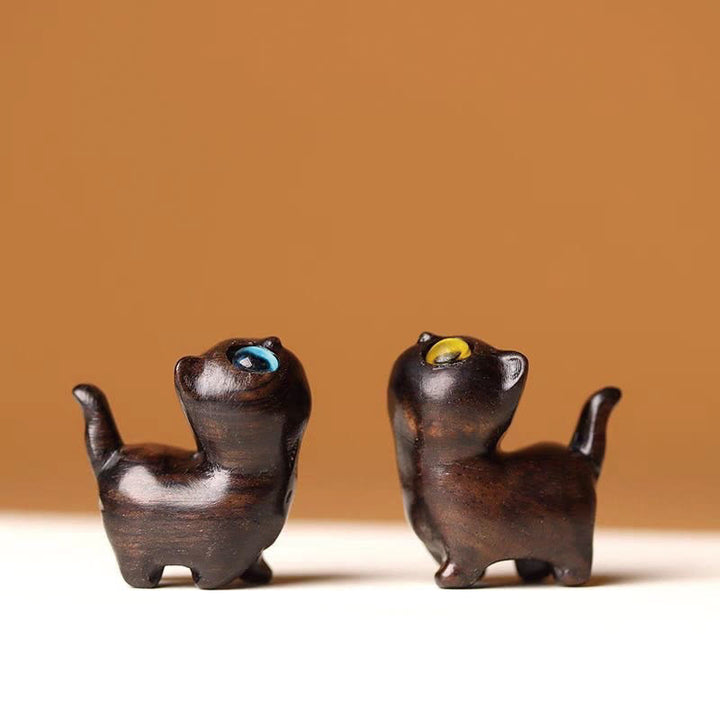 Buddha Stones, sándalo verde, madera de ébano, sándalo, hoja pequeña, sándalo rojo, mini gato de la suerte, decoración de paz - 2 gatos de madera de ébano - image 31