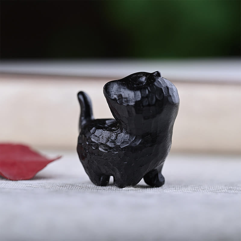 Buddha Stones, sándalo verde, madera de ébano, sándalo, hoja pequeña, sándalo rojo, mini gato de la suerte, decoración de paz - Gato de madera de ébano - image 21