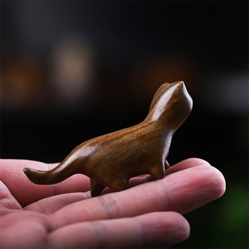 Buddha Stones, sándalo verde, hoja pequeña, sándalo rojo, madera de ébano, madera de arcoíris, mini gato caminante de la suerte, decoración positiva - Gato de sándalo verde 7,3 x 2 x 3,3 cm - image 2