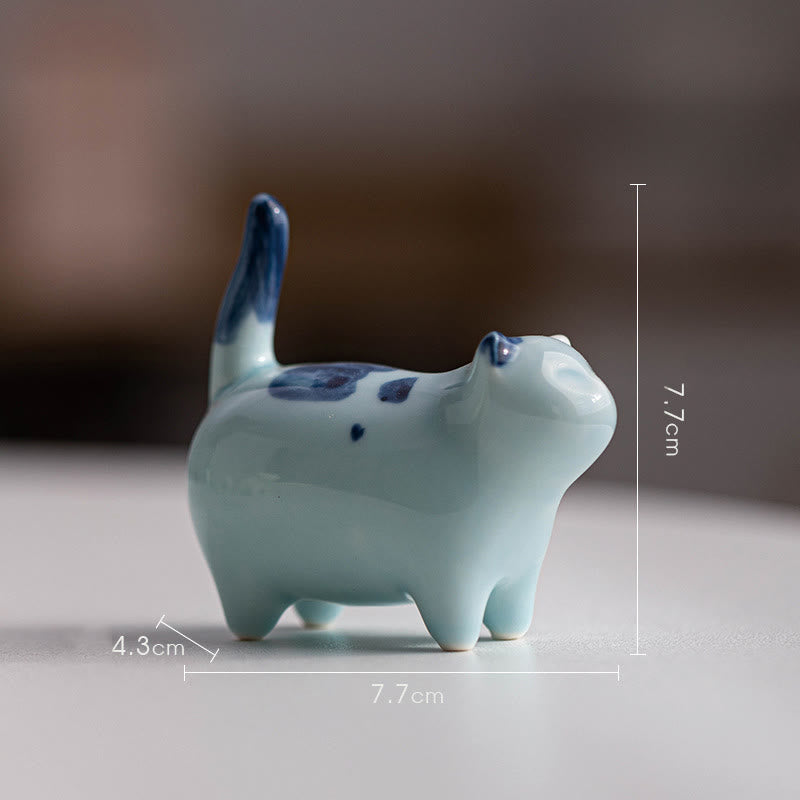 Figura decorativa de cerámica con forma de gato durmiendo de pie, con Buddha Stones y un adorable gatito de la suerte. - Gato azul de pie 7,7 x 4,3 x 7,7 cm - image 13