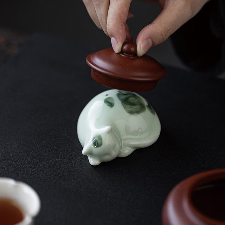 Figura decorativa de cerámica con forma de gato durmiendo de pie, con Buddha Stones y un adorable gatito de la suerte. - image 21