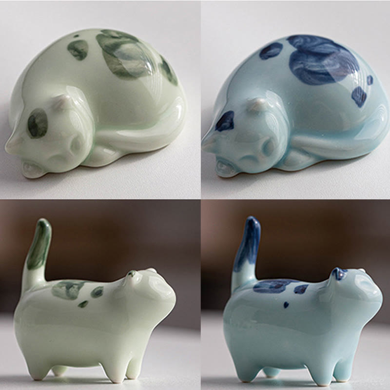 Figura decorativa de cerámica con forma de gato durmiendo de pie, con Buddha Stones y un adorable gatito de la suerte. - image 24