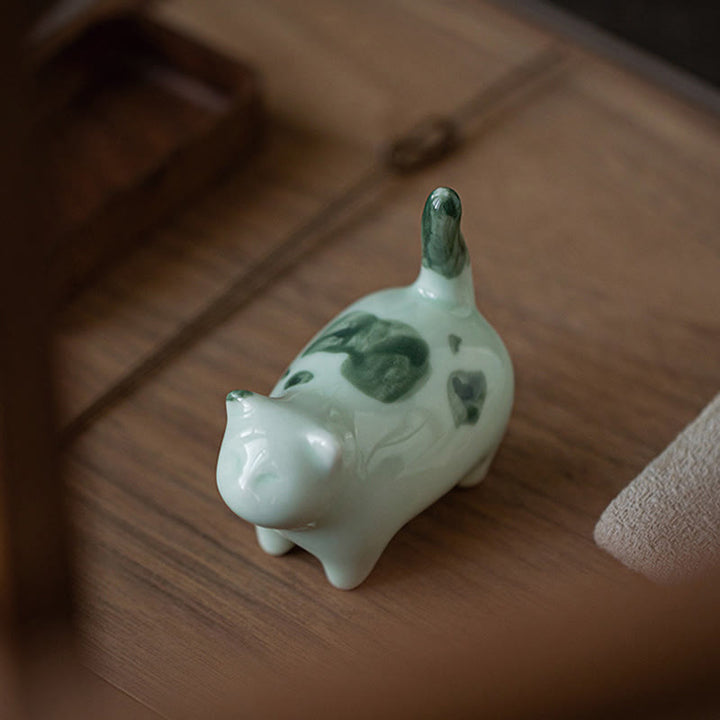 Figura decorativa de cerámica con forma de gato durmiendo de pie, con Buddha Stones y un adorable gatito de la suerte. - image 7