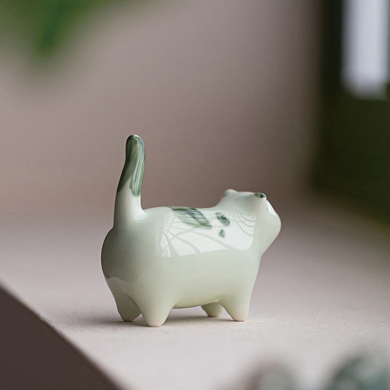 Figura decorativa de cerámica con forma de gato durmiendo de pie, con Buddha Stones y un adorable gatito de la suerte. - image 2