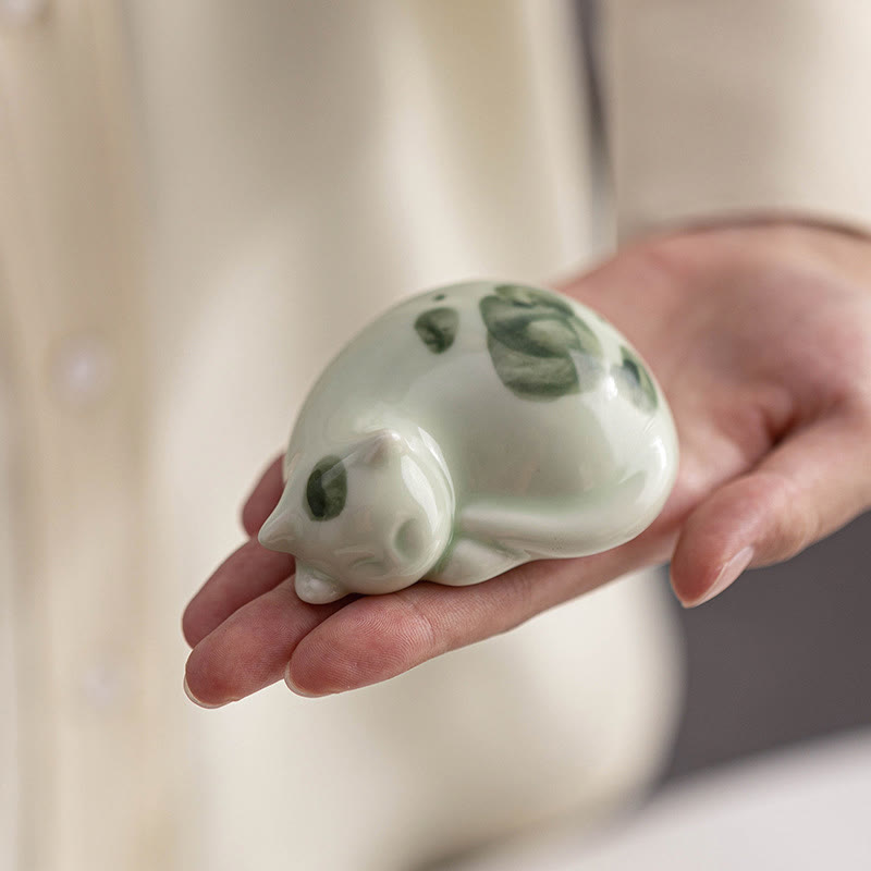 Figura decorativa de cerámica con forma de gato durmiendo de pie, con Buddha Stones y un adorable gatito de la suerte. - image 18