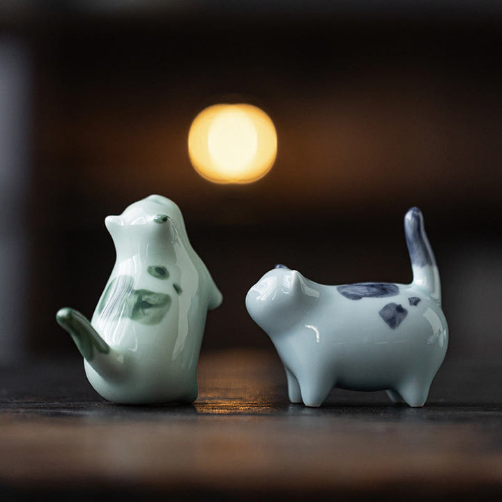 Figura decorativa de cerámica con forma de gato durmiendo de pie, con Buddha Stones y un adorable gatito de la suerte. - image 16