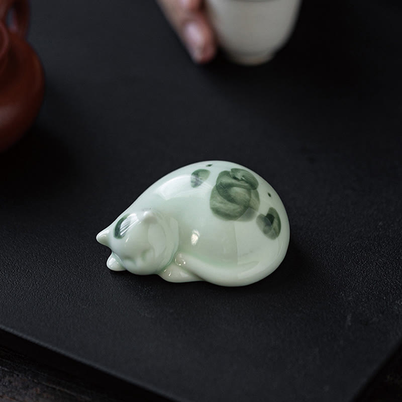 Figura decorativa de cerámica con forma de gato durmiendo de pie, con Buddha Stones y un adorable gatito de la suerte. - image 19