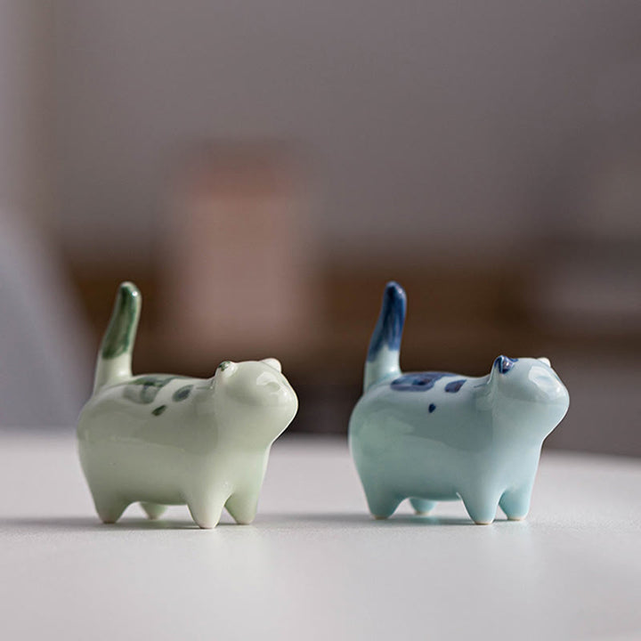 Figura decorativa de cerámica con forma de gato durmiendo de pie, con Buddha Stones y un adorable gatito de la suerte. - image 15
