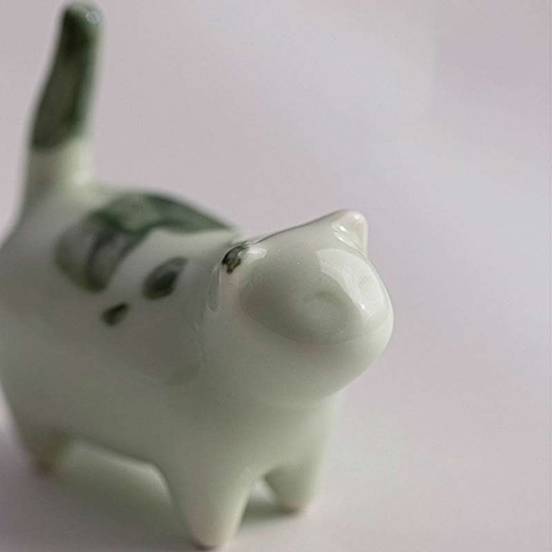 Figura decorativa de cerámica con forma de gato durmiendo de pie, con Buddha Stones y un adorable gatito de la suerte. - image 9