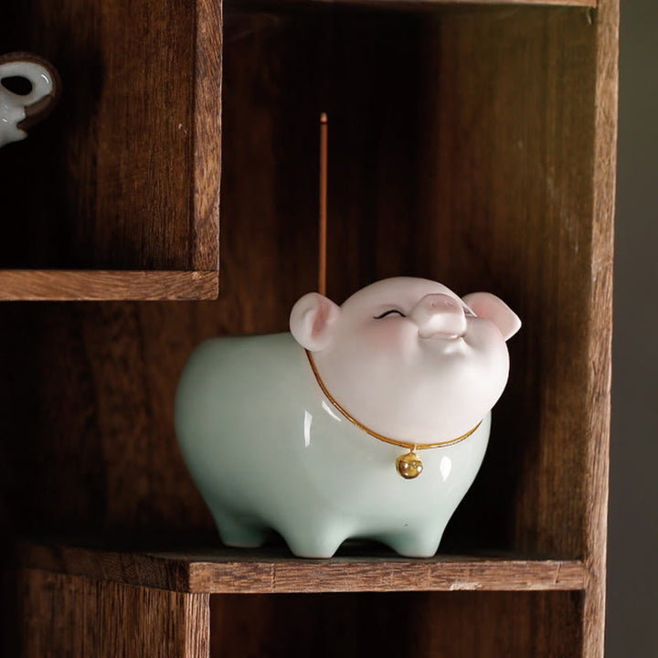Quemador de incienso de cerámica con forma de cerdito y Buddha Stones
