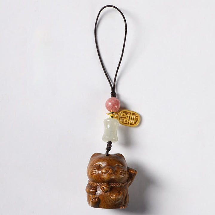 Buddha Stones, hoja pequeña, sándalo rojo, sándalo verde, sándalo, gato de la suerte, llavero protector, adorno colgante para teléfono.
