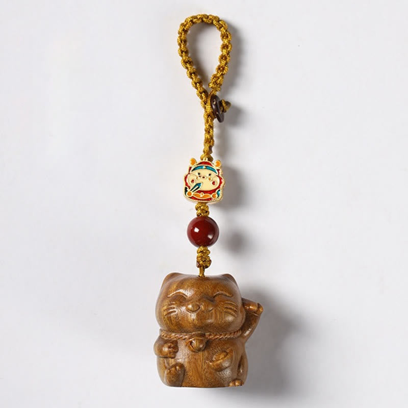 Buddha Stones, hoja pequeña, sándalo rojo, sándalo verde, sándalo, gato de la suerte, llavero protector, adorno colgante para teléfono.