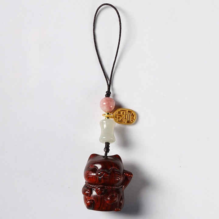 Buddha Stones, hoja pequeña, sándalo rojo, sándalo verde, sándalo, gato de la suerte, llavero protector, adorno colgante para teléfono.