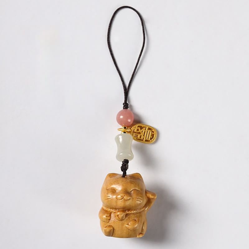 Buddha Stones, hoja pequeña, sándalo rojo, sándalo verde, sándalo, gato de la suerte, llavero protector, adorno colgante para teléfono.