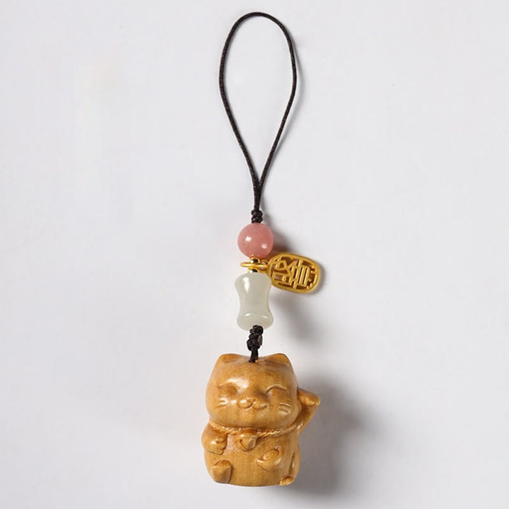 Buddha Stones, hoja pequeña, sándalo rojo, sándalo verde, sándalo, gato de la suerte, llavero protector, adorno colgante para teléfono.