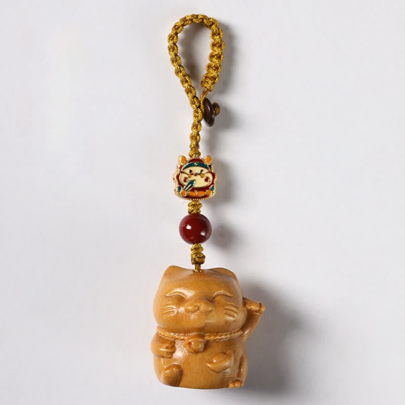 Buddha Stones, hoja pequeña, sándalo rojo, sándalo verde, sándalo, gato de la suerte, llavero protector, adorno colgante para teléfono.