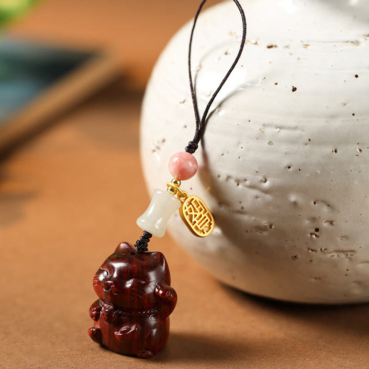 Buddha Stones, hoja pequeña, sándalo rojo, sándalo verde, sándalo, gato de la suerte, llavero protector, adorno colgante para teléfono.