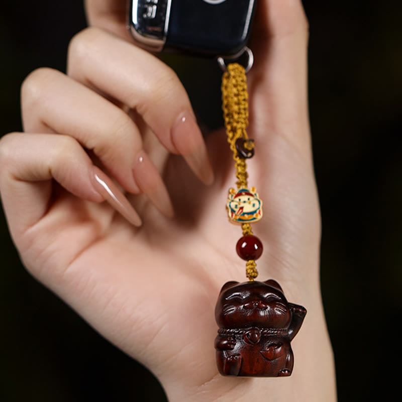 Buddha Stones, hoja pequeña, sándalo rojo, sándalo verde, sándalo, gato de la suerte, llavero protector, adorno colgante para teléfono.