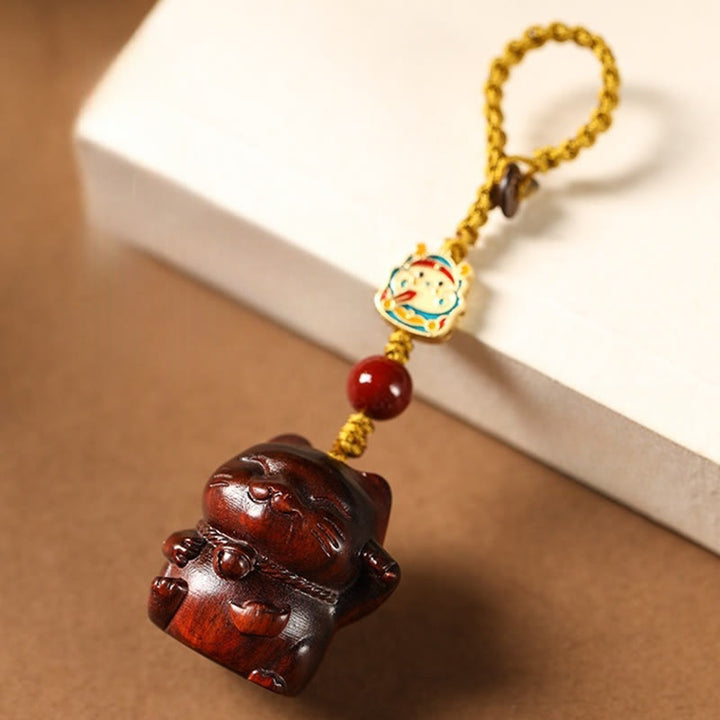 Buddha Stones, hoja pequeña, sándalo rojo, sándalo verde, sándalo, gato de la suerte, llavero protector, adorno colgante para teléfono.