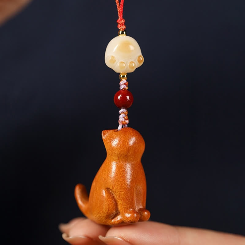 Buddha Stones con pequeñas hojas de sándalo rojo y sándalo verde, sándalo, gato sentado, decoración colgante para teléfono.