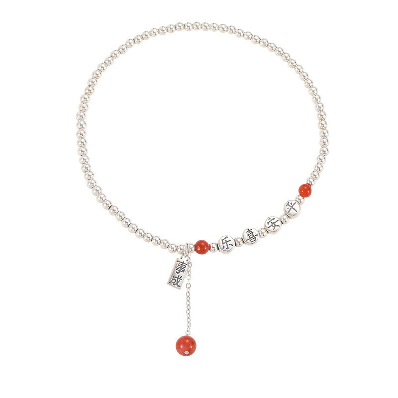 Tobillera con Buddha Stones en plata de ley 925, cuentas pequeñas de ágata roja, bendición de paz y alegría