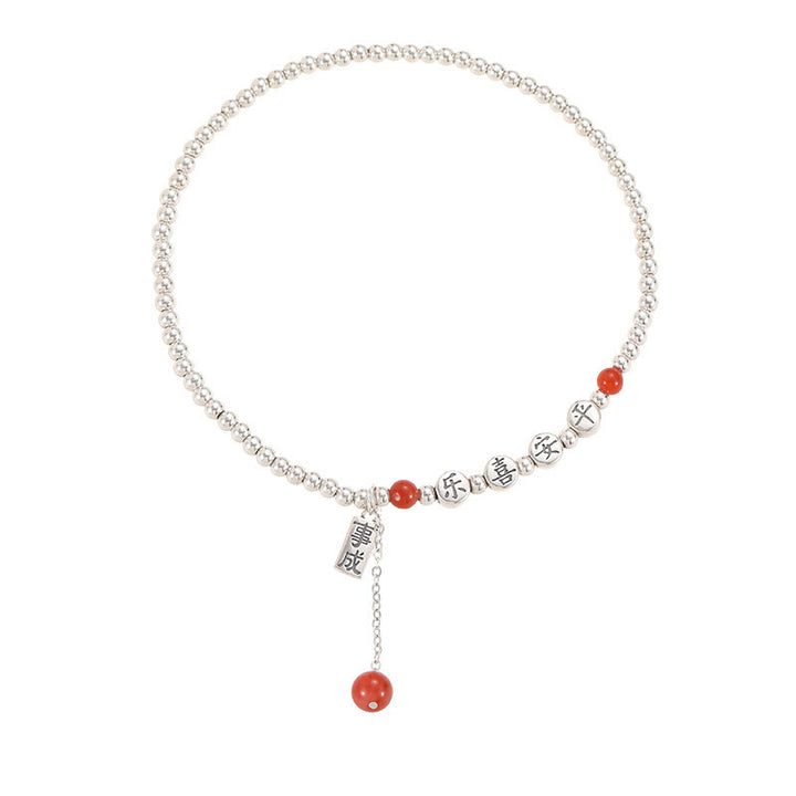 Tobillera con Buddha Stones en plata de ley 925, cuentas pequeñas de ágata roja, bendición de paz y alegría
