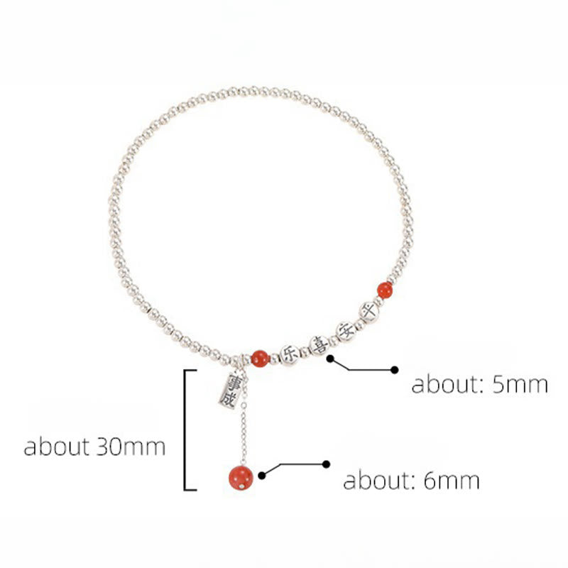 Tobillera con Buddha Stones en plata de ley 925, cuentas pequeñas de ágata roja, bendición de paz y alegría