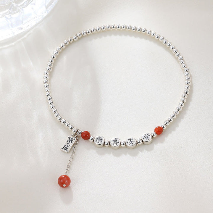 Tobillera con Buddha Stones en plata de ley 925, cuentas pequeñas de ágata roja, bendición de paz y alegría - image 1