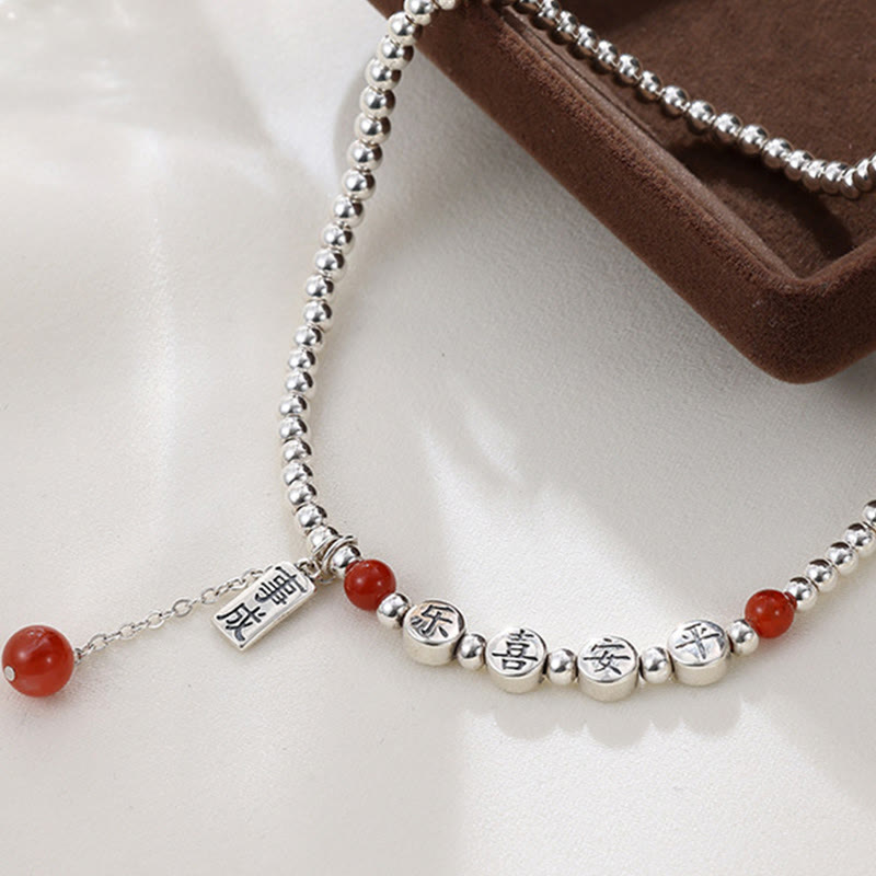 Tobillera con Buddha Stones en plata de ley 925, cuentas pequeñas de ágata roja, bendición de paz y alegría