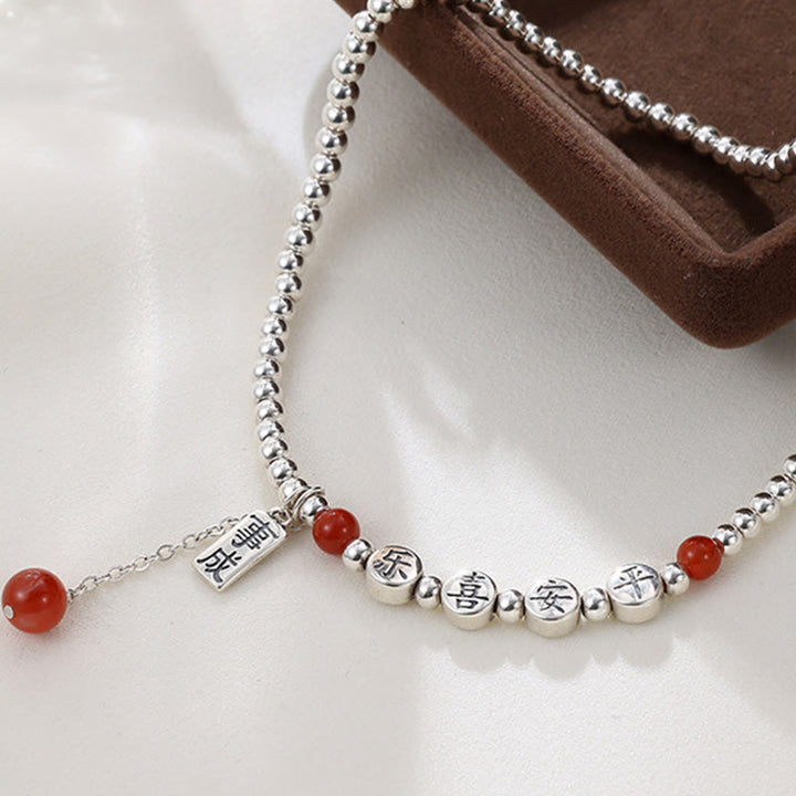 Tobillera con Buddha Stones en plata de ley 925, cuentas pequeñas de ágata roja, bendición de paz y alegría