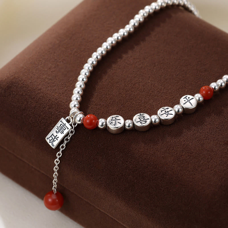 Tobillera con Buddha Stones en plata de ley 925, cuentas pequeñas de ágata roja, bendición de paz y alegría