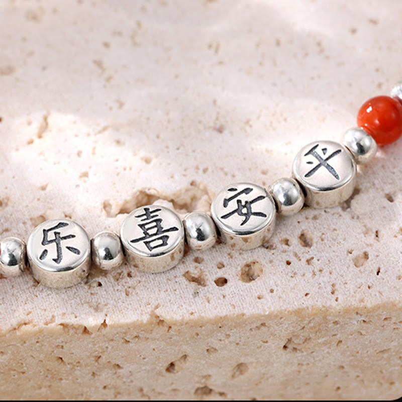 Tobillera con Buddha Stones en plata de ley 925, cuentas pequeñas de ágata roja, bendición de paz y alegría