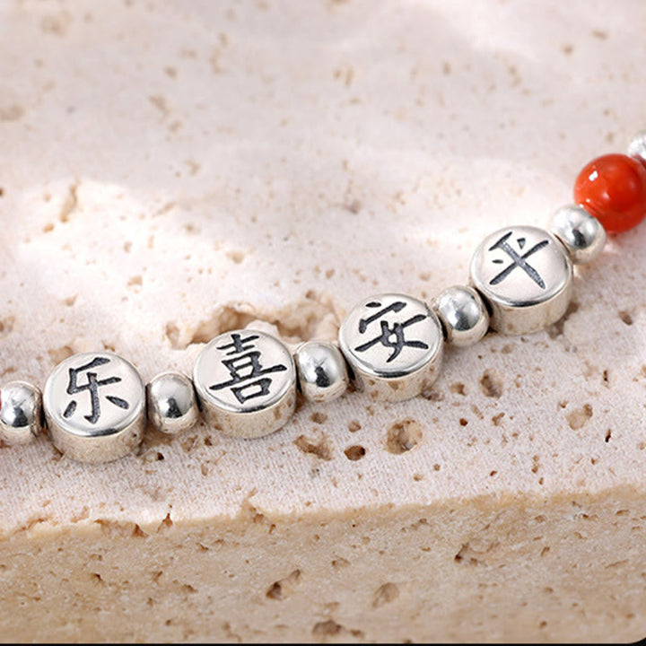 Tobillera con Buddha Stones en plata de ley 925, cuentas pequeñas de ágata roja, bendición de paz y alegría
