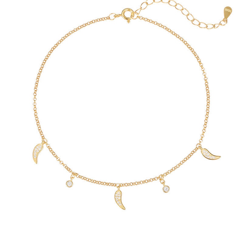Tobillera de protección con dije de pimiento pequeño y circonitas de plata de ley 925 con Buddha Stones