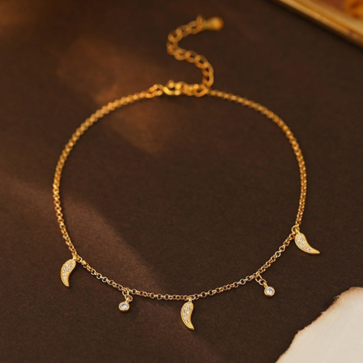 Tobillera de protección con dije de pimiento pequeño y circonitas de plata de ley 925 con Buddha Stones