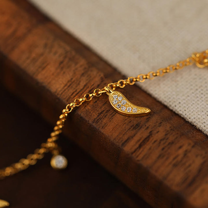 Tobillera de protección con dije de pimiento pequeño y circonitas de plata de ley 925 con Buddha Stones - image 6