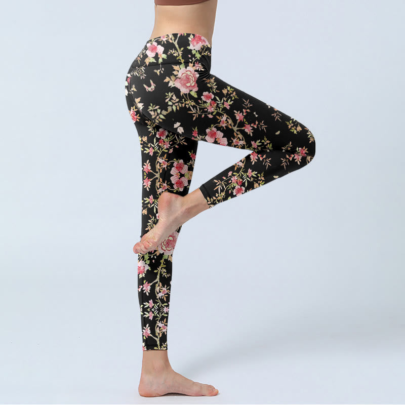 Leggings de yoga para mujer con estampado de hojas, rosas y piedras de Buddha Stones - image 4
