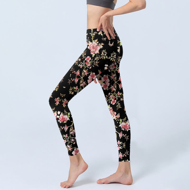 Leggings de yoga para mujer con estampado de hojas, rosas y piedras de Buddha Stones - image 2