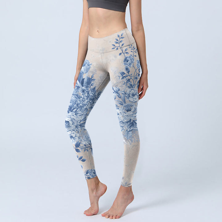 Leggings de yoga para mujer con estampado de margaritas y rosas de Buddha Stones - Trigo - US18，UK/AU22，EU50 (4XL) - image 0