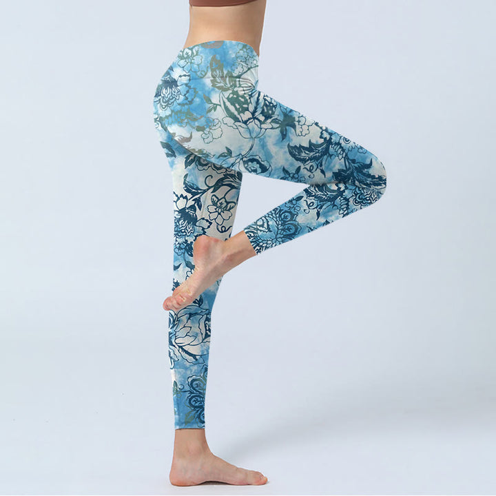 Leggings de yoga para mujer con estampado de crisantemo y peonía de Buddha Stones - image 5