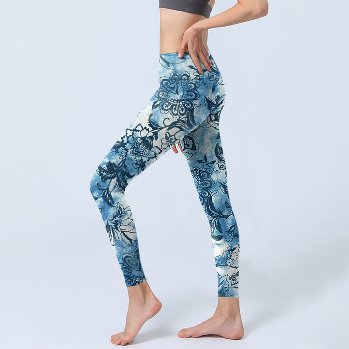 Leggings de yoga para mujer con estampado de crisantemo y peonía de Buddha Stones - image 2