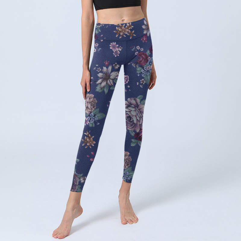 Leggings de yoga para mujer con estampado de crisantemo, peonías y rosas rojas de Buddha Stones - image 5