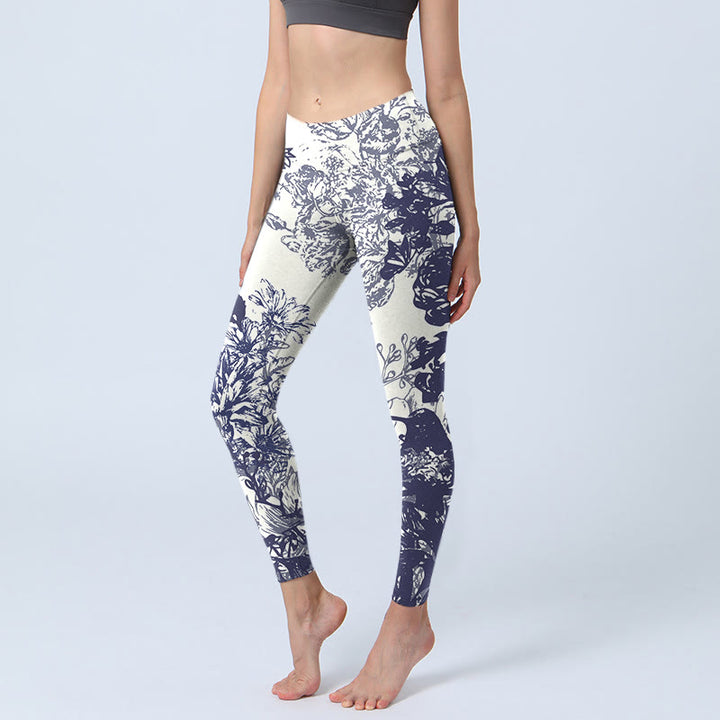 Leggings de yoga para mujer con estampado de Buddha Stones, flores, hojas, pájaros y mariposas, con costuras blancas - Crema de menta - US18，UK/AU22，EU50 (4XL) - image 0