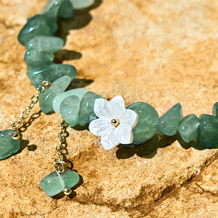 Pulsera curativa con flores de cristal Super Seven y cuarzo fresa natural y cuarzo fresa verde de Buddha Stones