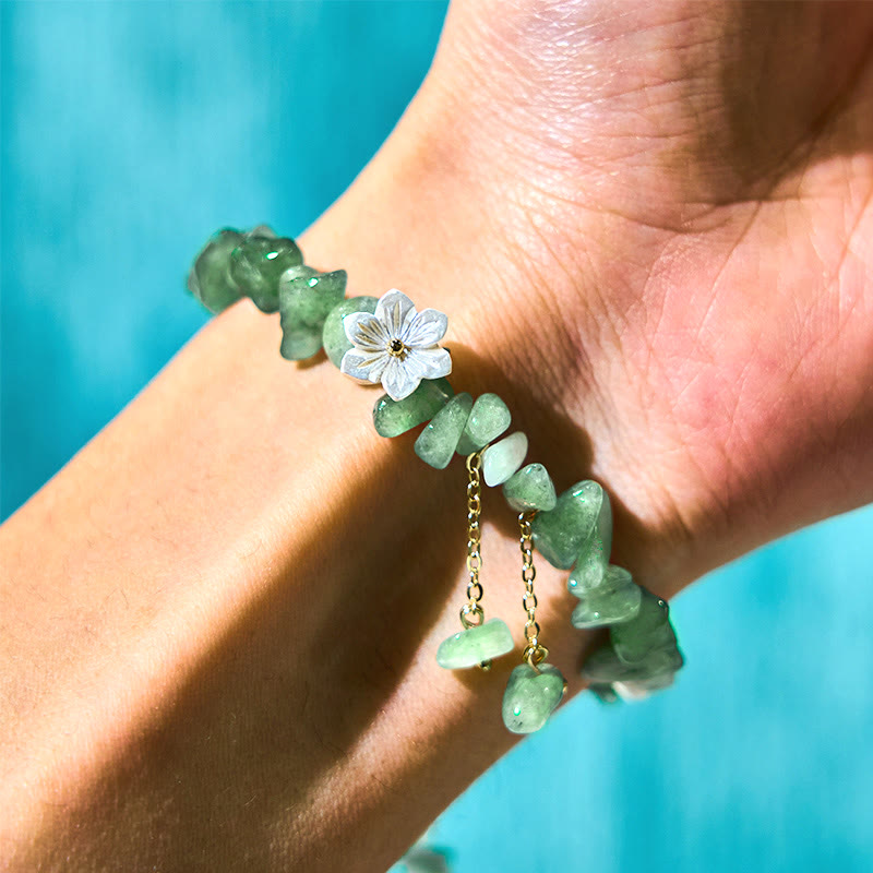 Pulsera curativa con flores de cristal Super Seven y cuarzo fresa natural y cuarzo fresa verde de Buddha Stones