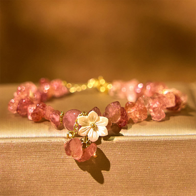 Pulsera curativa con flores de cristal Super Seven y cuarzo fresa natural y cuarzo fresa verde de Buddha Stones
